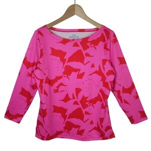 Vineyard Vines Rash Guard Swim Shirt Womens Small Pink Red‎ Floral Boatneck Sun